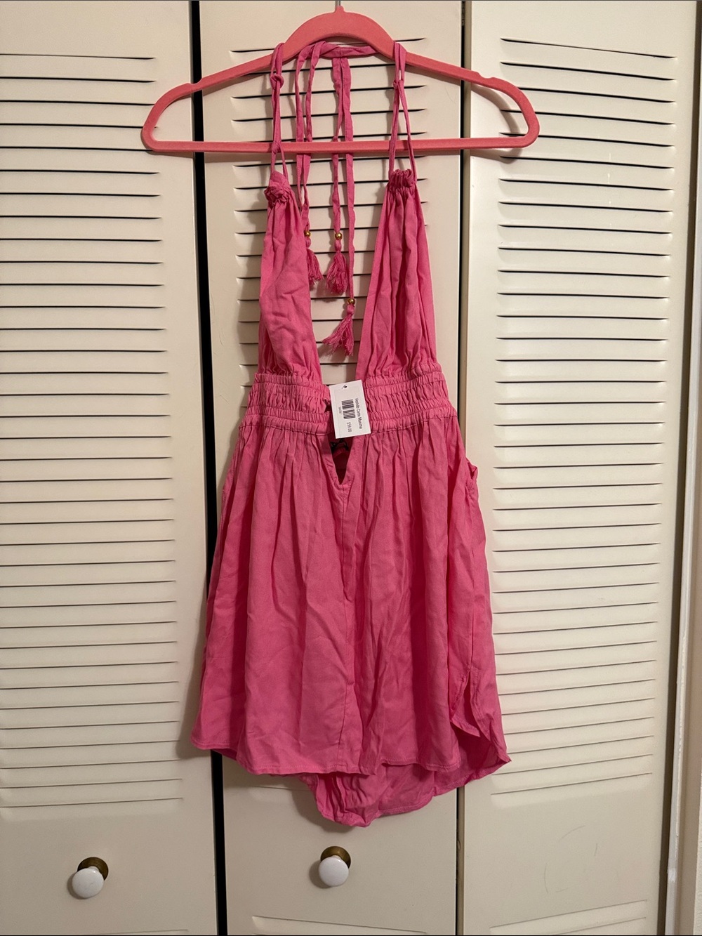 Pink Halter Romper with Tassel Ties